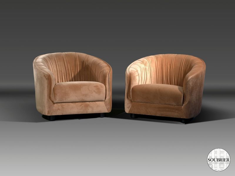 Deux fauteuils moderne tissu chamoix