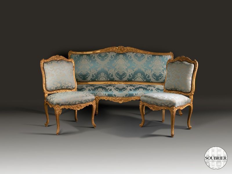 Blue Louis XV living room suite